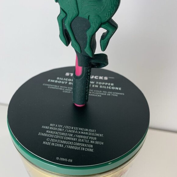 NEW Starbucks Christmas Reindeer Tumbler Gold Green 2024 Topper Straw 24 oz - Picture 6 of 9